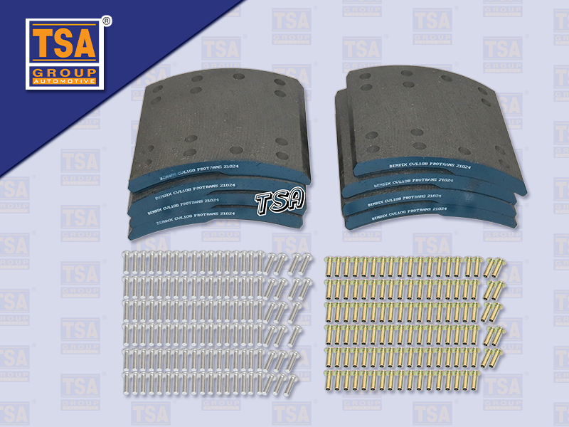 ผ้าเบรคหน้า UD เควสเตอร์ CWE370 7'' 28รู เหล็กเหนียว เบรคแห้ง+รีเว็ท BENDIX