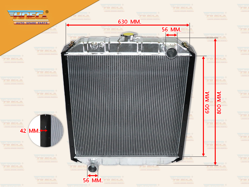 หม้อน้ำ HN JO5E FC9J 210แรง มิเนียม ฝาหม้อน้ำอยู่กลาง ท่อน้ำ บน R ล่าง L มีขา HNEC 16090-6040