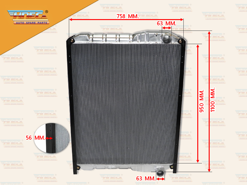 หม้อน้ำ HN MEGA700 E13C SR1E SS1E มิเนียม รุ่นไม่มีฝา ท่อบนล่าง R มีขา HNEC 16041-E0050