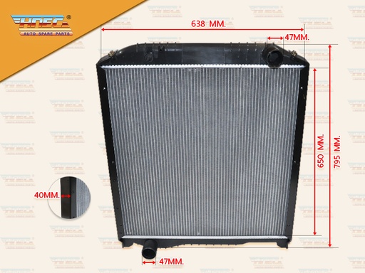 [0310-0138] หม้อน้ำ HN MEGA JO5C FC4J มิเนียม รุ่นไม่มีฝา ท่อน้ำบน R ล่าง L ฝาบนล่างพลาสติก มีขา HNEC